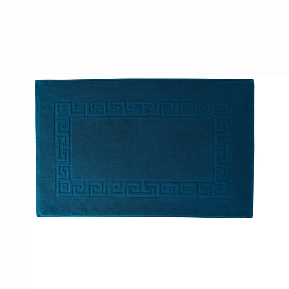 Tapis de bain éponge liteau motif frise grecque (bleu paon)
