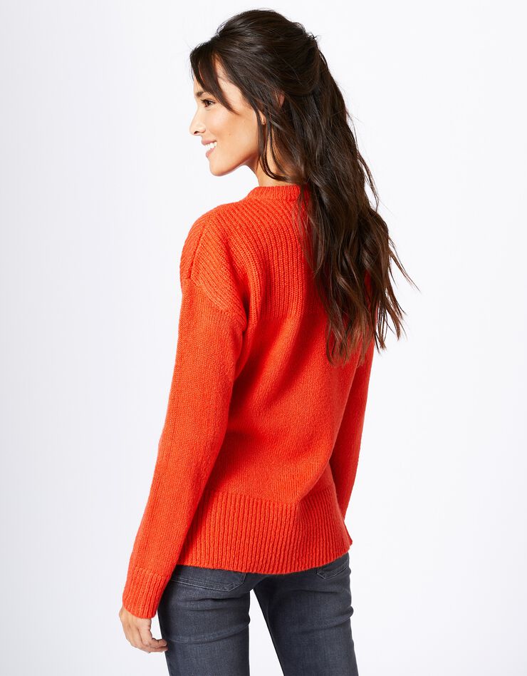 Pull col rond maille anglaise et jersey (orange)