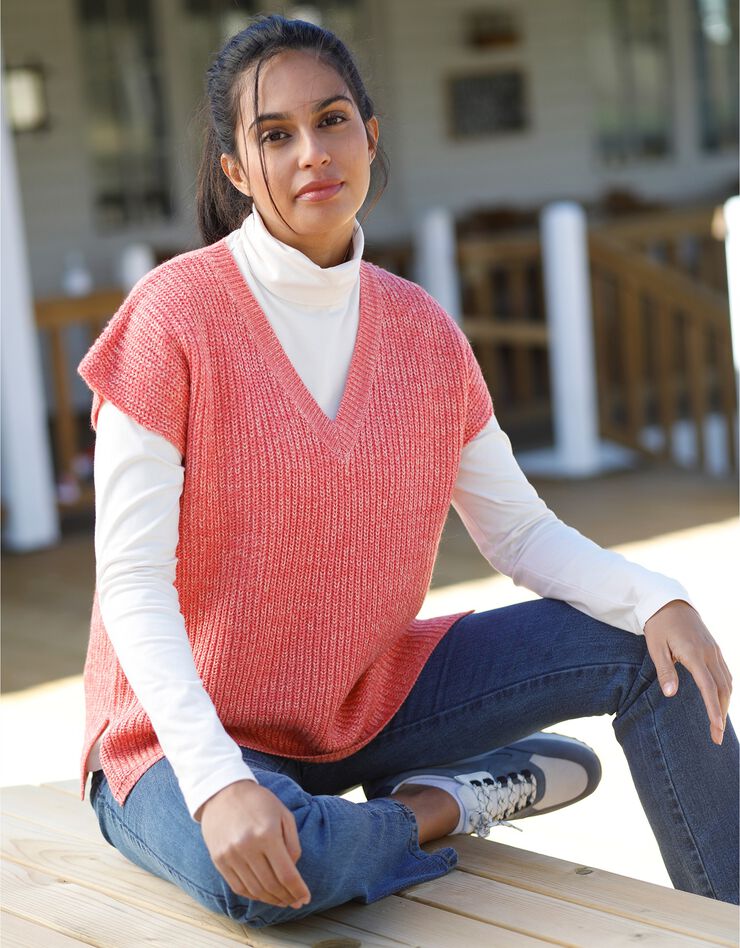 Pull col V manches courtes (corail chiné) Pull col V manches courtes (corail chiné)