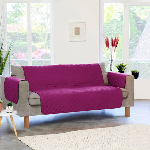 Protège-salon antiglisse microfibre matelassé (prune)