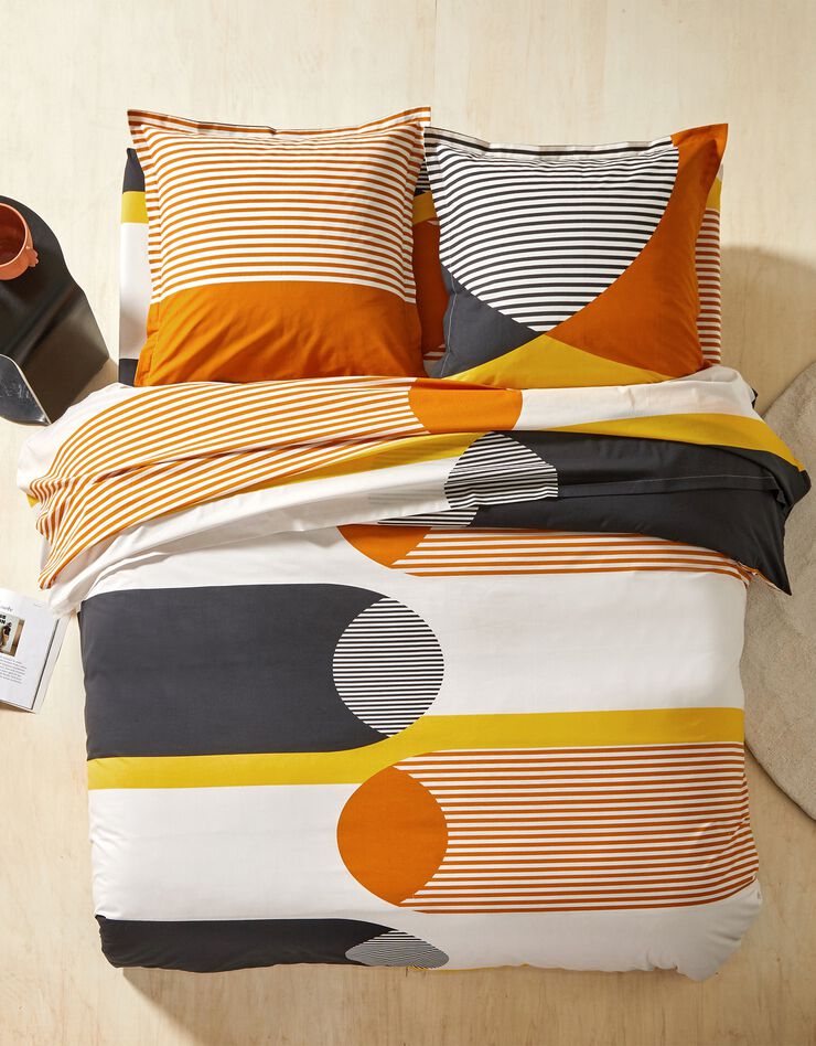 Linge de lit Nico en coton imprimé rayures style graphique (miel)