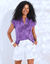 Blouse unie col mao en gaze de coton (violet)