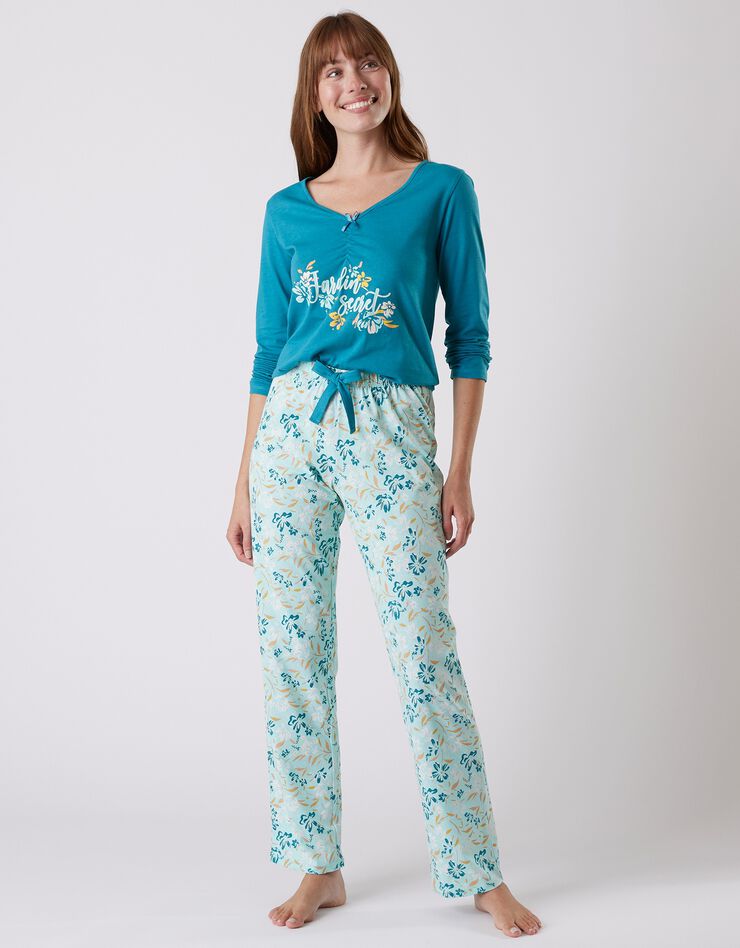 Tee-shirt pyjama manches longues imprimé placé "jardin secret" (émeraude) Tee-shirt pyjama manches longues imprimé placé "jardin secret" (émeraude)