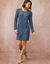 Robe-pull chinée manches longues, épaule boutonnée (bleu chiné)