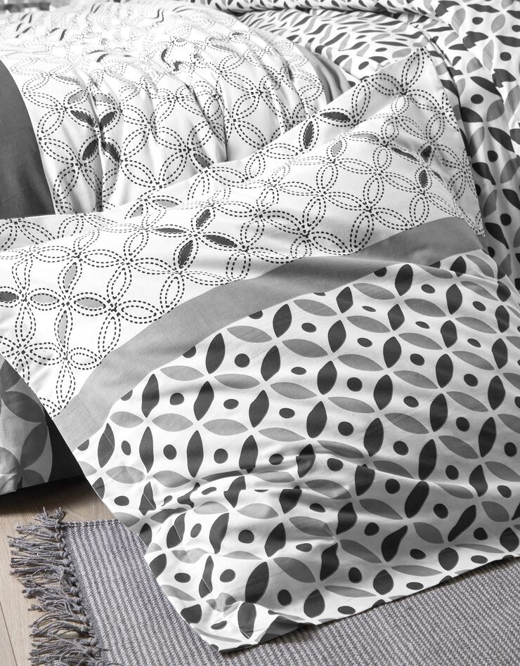 Linge de lit Marlow en coton motifs géométriques (gris / carbone)