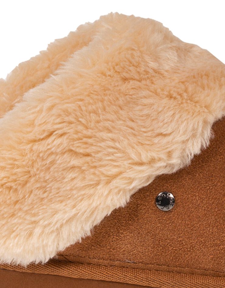Chaussons mules plates cuir et fausse fourrure (beige foncé) Chaussons mules plates cuir et fausse fourrure (beige foncé)