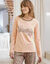 T-shirt manches longues coton uni imprimé placé "Bohème"  (pêche)