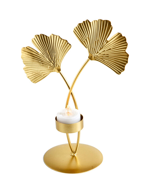 Bougeoir feuille gingko, métal doré (doré)
