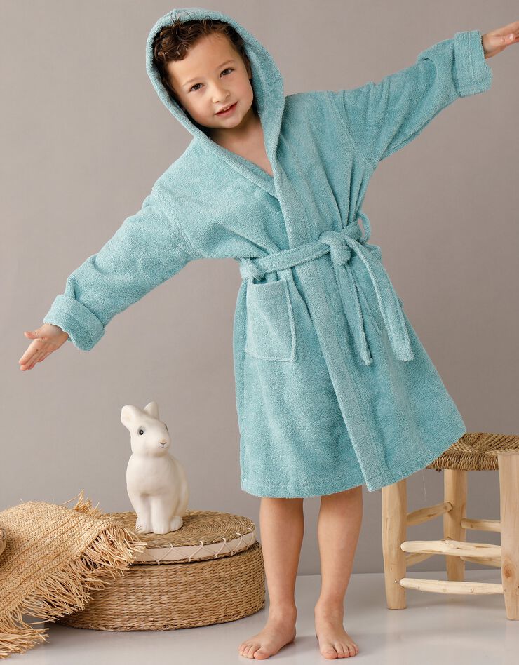 Peignoir enfant éponge bouclette à capuche (vert d'eau)