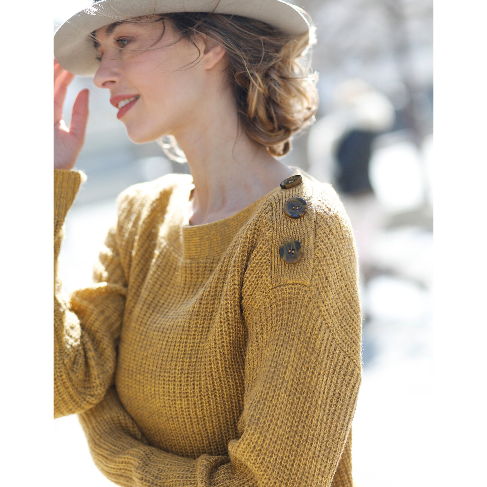 Pull tunique boutonné toucher mohair | Blancheporte