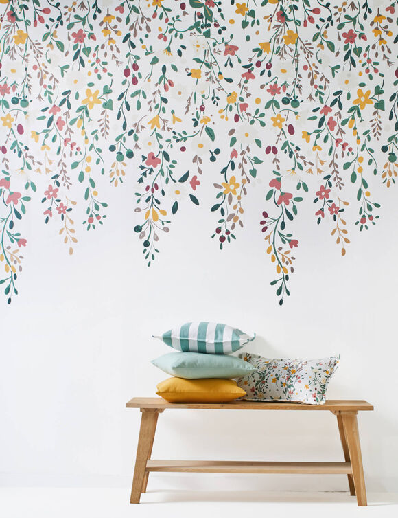 Papier peint panoramique C&eacute;leste fleuri (blanc)