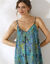 Robe longue  imprimée à fines bretelles (marine / vert)