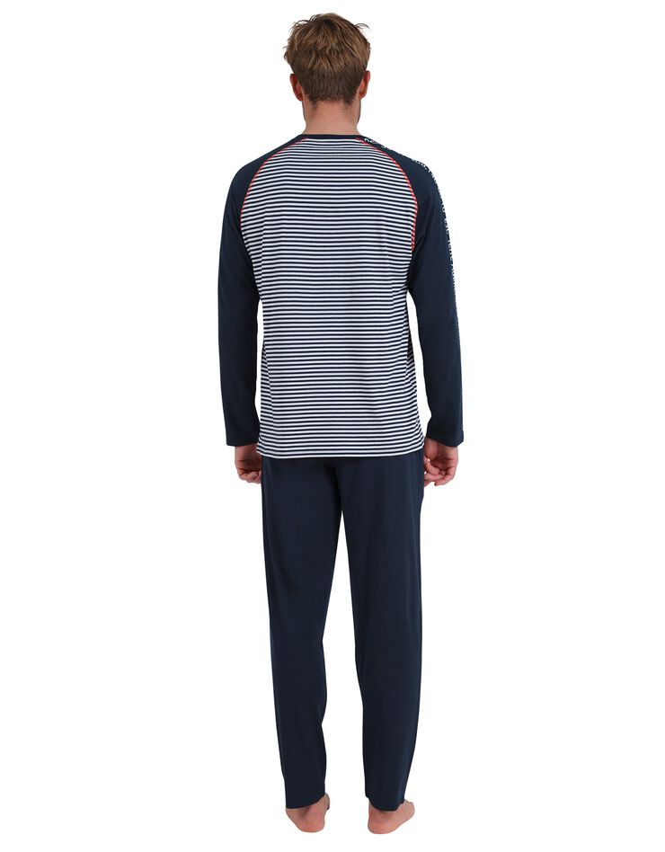 Pyjama rayé col rond - coton (marine / gris)
