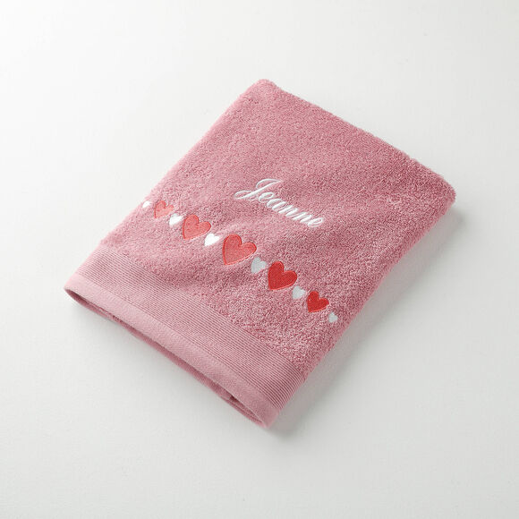 Serviettes de bain brod&eacute;es c&oelig;urs, personnalisable (vieux rose)