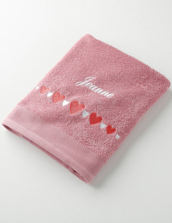 Serviettes de bain brod&eacute;es c&oelig;urs, personnalisable (vieux rose)