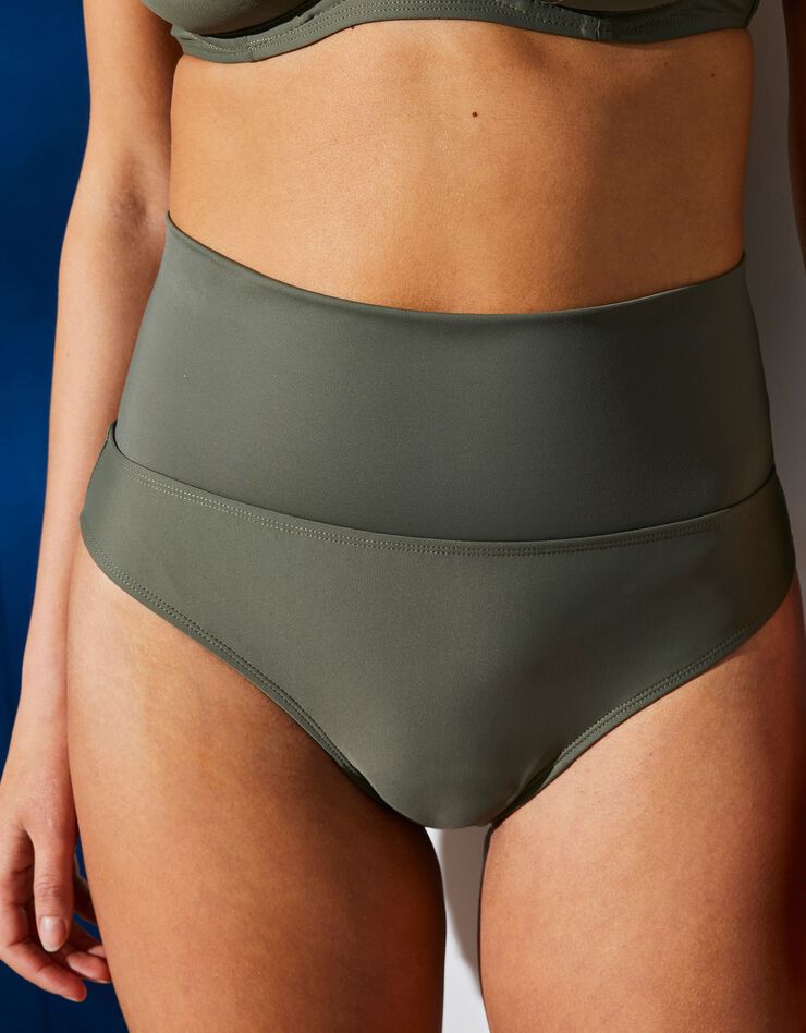 Slip de bain uni sculptant Solaro - ceinture modulable (kaki)