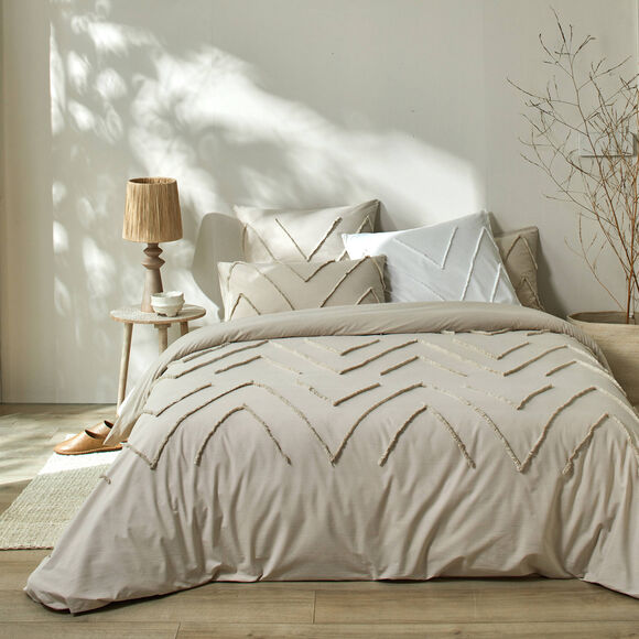 Linge de lit Amezia en coton lavé finition tufté en relief (sable)