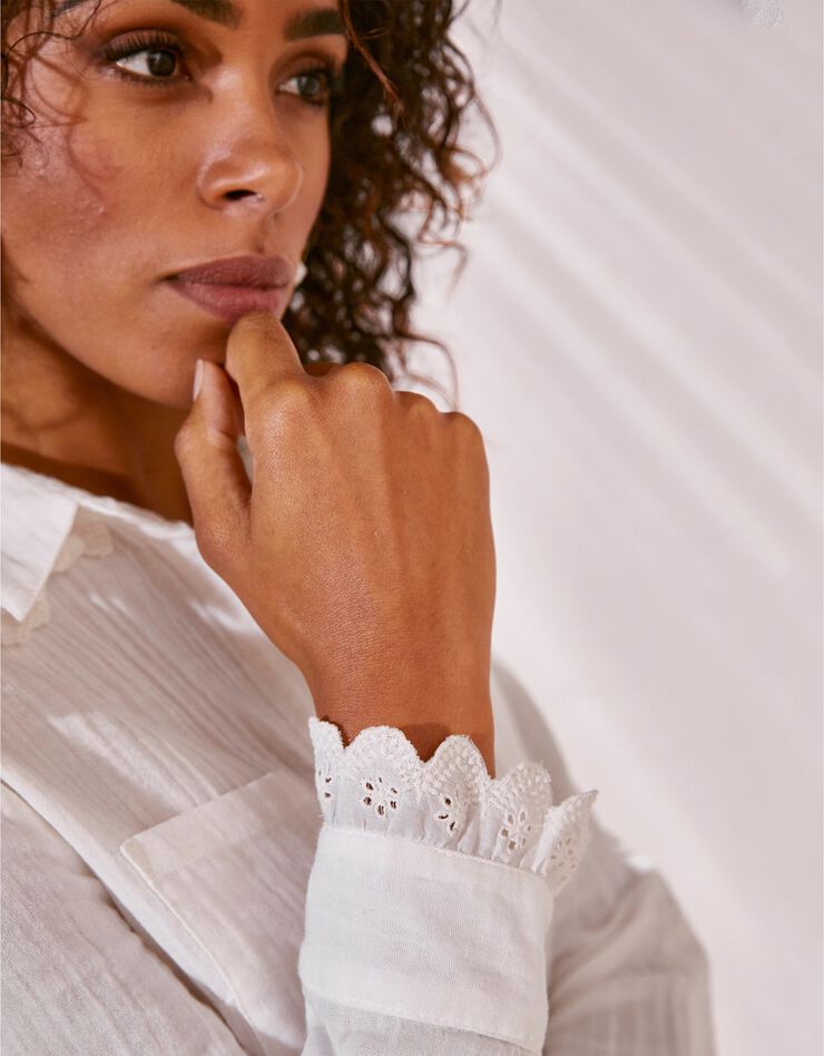 Chemise boutonnée broderie anglaise, gaze coton (blanc) Chemise boutonnée broderie anglaise, gaze coton (blanc)