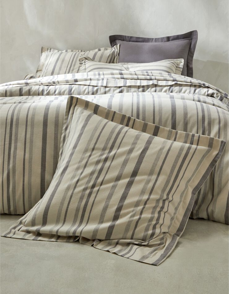 Linge de lit en flanelle rayée tissé-teint (gris)