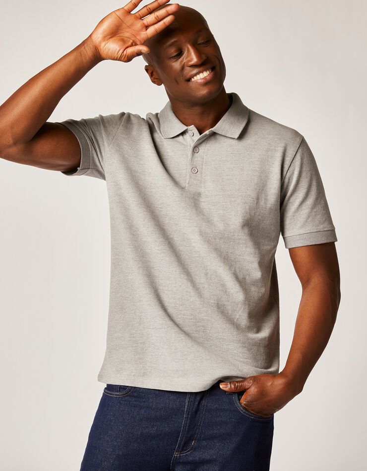 Polo uni maille piquée manches courtes (gris clair) Polo uni maille piquée manches courtes (gris clair)