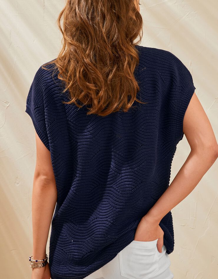 Pull manches courtes, maille fantaisie (marine) Pull manches courtes, maille fantaisie (marine)