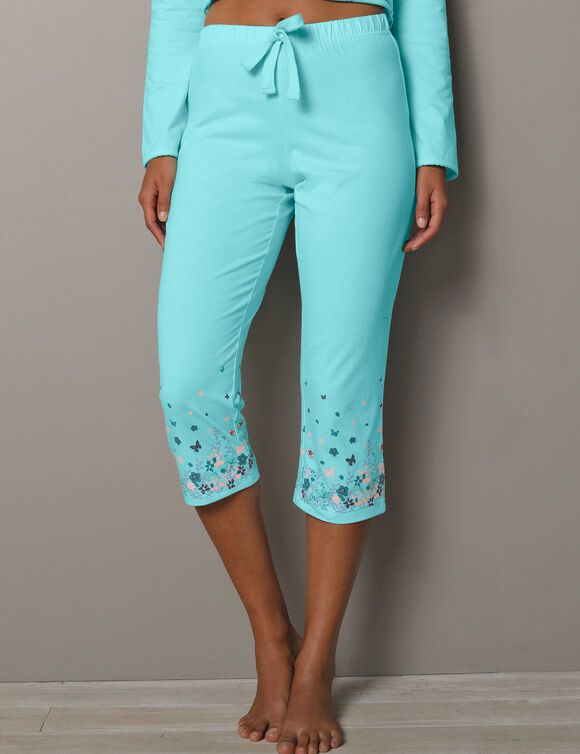 Pantacourt base imprimée bucolique - coton jersey (aqua)