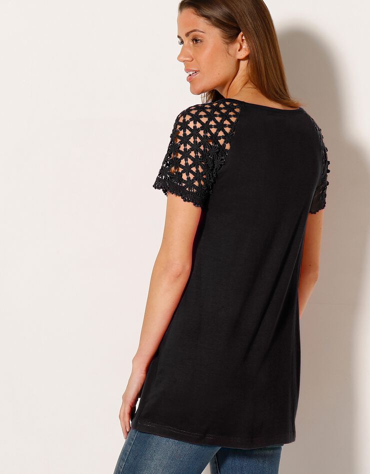 Tee-shirt macramé col V (noir) Tee-shirt macramé col V (noir)