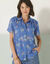 Chemisier smocks épaules, imprimé bouquets (bleu)
