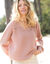 Pull  col V maille anglaise ajourée (rose poudré)