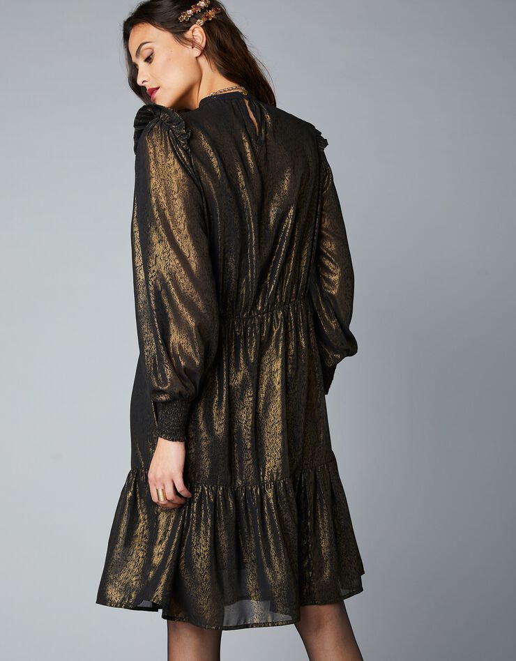Robe évasée imprimé animalier doré - manches longues (noir / doré) Robe évasée imprimé animalier doré - manches longues (noir / doré)
