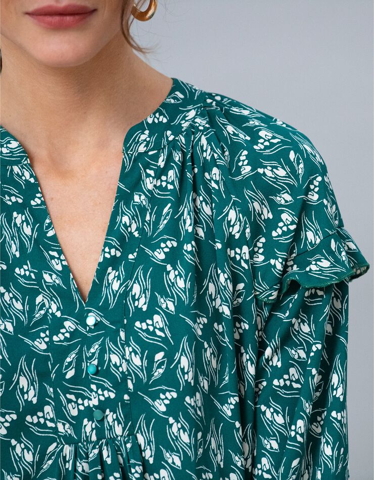 Robe forme housse volantée, imprimé bicolore en polyester recyclé(1) (vert / beige)