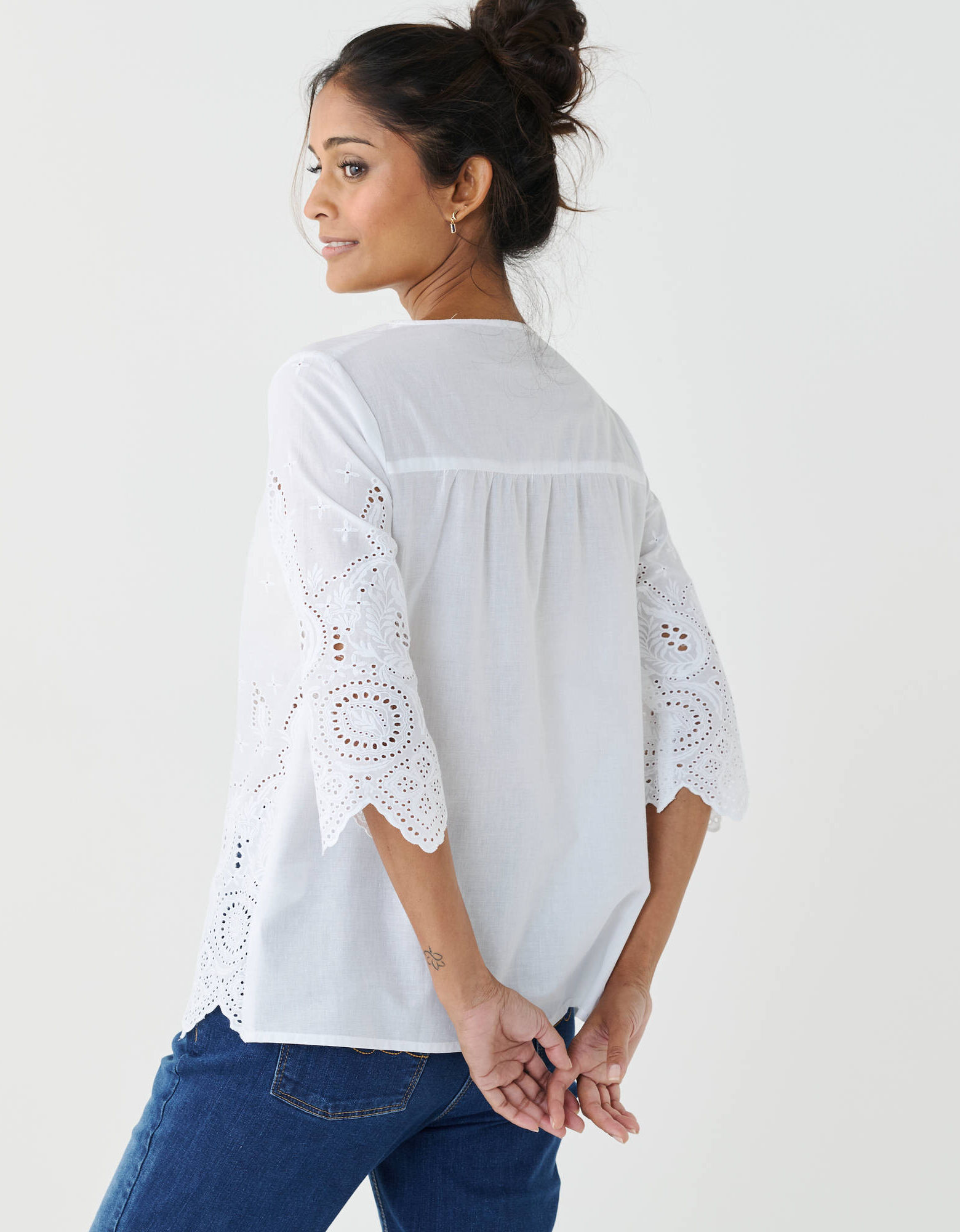 Blouse Unie À Col Rond Et Manches 3/4