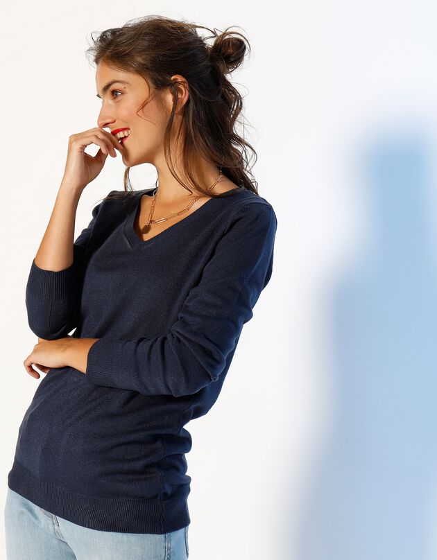 Pull col V toucher cachemire (marine)