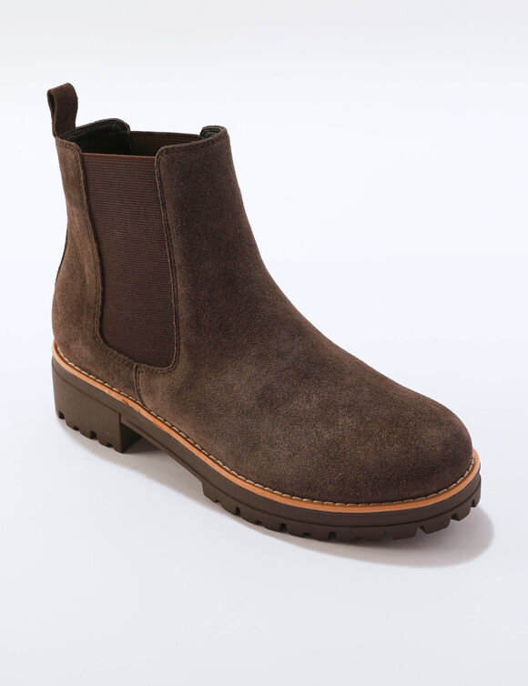 Boots chelsea croûte de cuir, semelle crantée épaisse (chocolat)