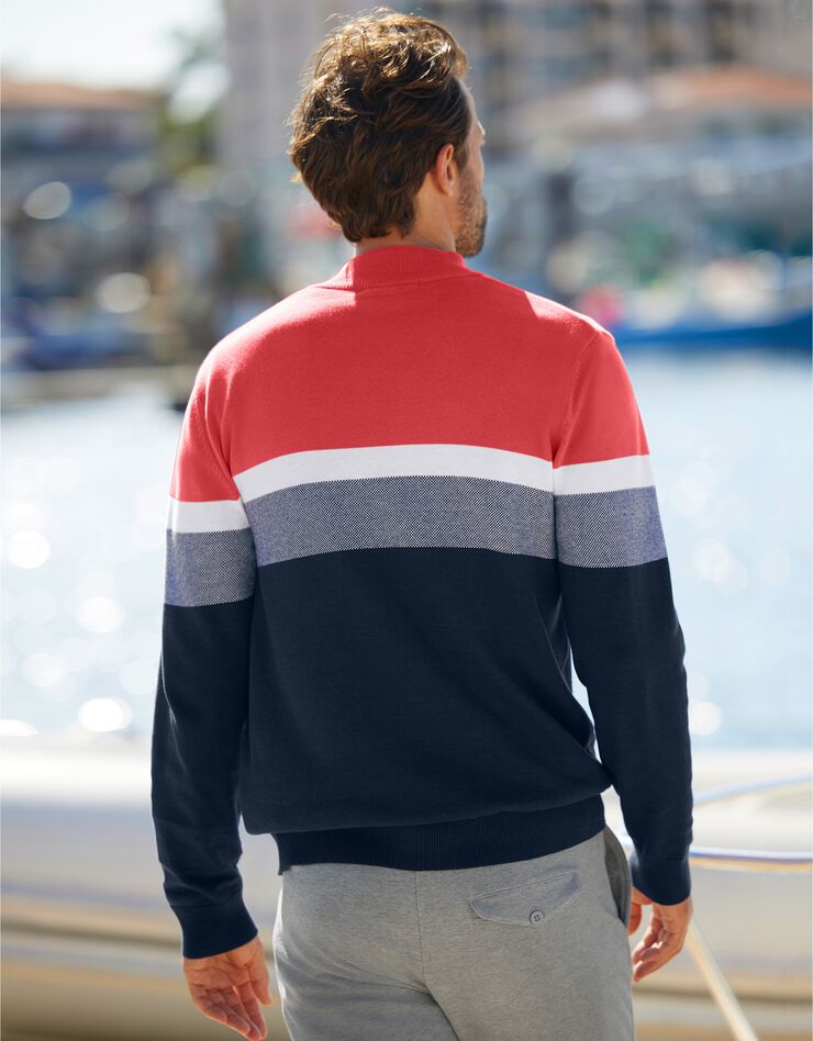 Pull col montant zippé (marine / corail) Pull col montant zippé (marine / corail)