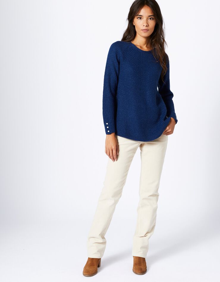 Pull évasé maille anglaise poignets boutonnés (bleu nuit) Pull évasé maille anglaise poignets boutonnés (bleu nuit)