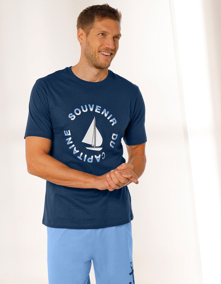 Tee-shirt de pyjama manches courtes motif bateau (bleu marine) Tee-shirt de pyjama manches courtes motif bateau (bleu marine)