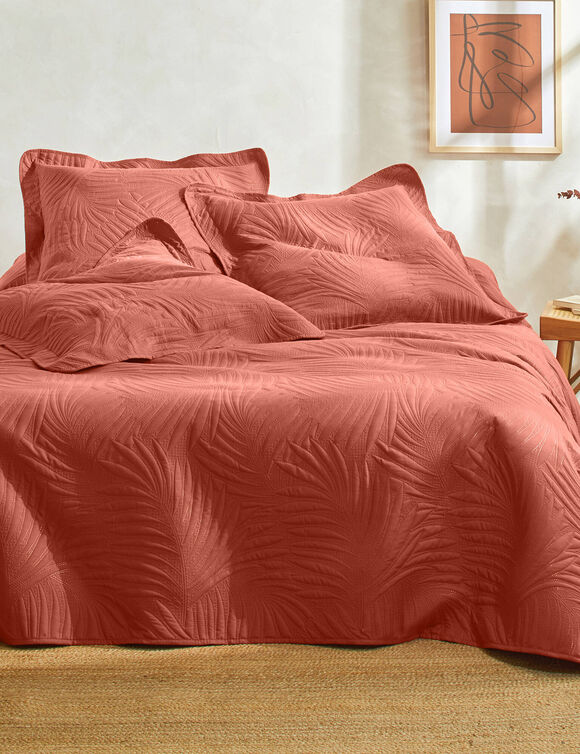Couvre-lit uni matelassé reliéfé "feuillage" (terracotta)