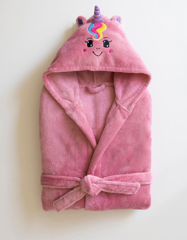 Peignoir de bain enfant licorne à capuche microfibre toute douce (rose)