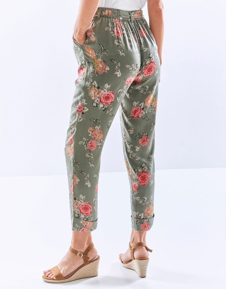 Pantalon 7/8ème fuselée imprimé fleuri (kaki clair) Pantalon 7/8ème fuselée imprimé fleuri (kaki clair)