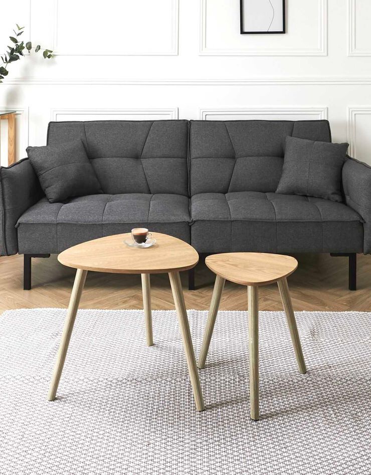 Tables gigognes en bois, plateau triangulaire - lot de 2 (naturel)