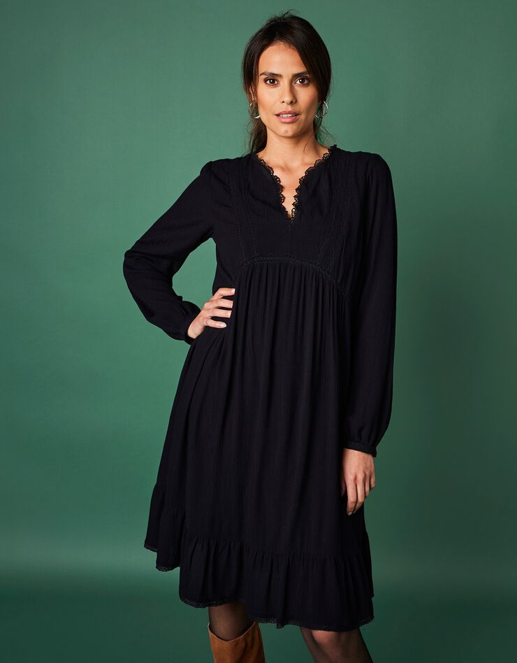 Robe bohème crépon uni (noir)