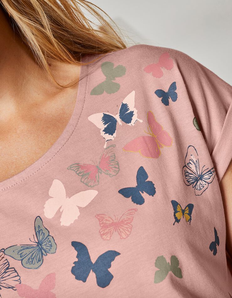 Tee-shirt boite, imprimé papillons (rose poudré)