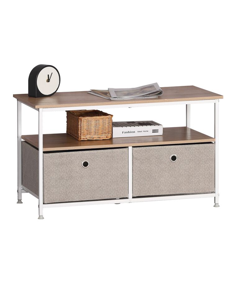Etagère basse métal et tissu - 2 tiroirs, 1 tablette (beige)