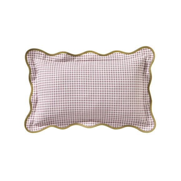 Coussin vichy feston contrastant (parme)