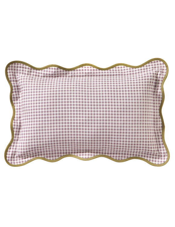 Coussin vichy feston contrastant (parme)