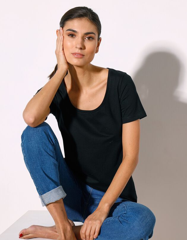 Tee-shirt uni col rond en coton bio(1), éco-responsable (noir)