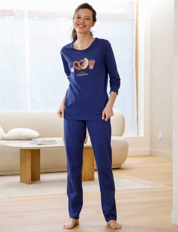 Pyjama manches longues imprim&eacute; "pause vitamin&eacute;e" (marine)