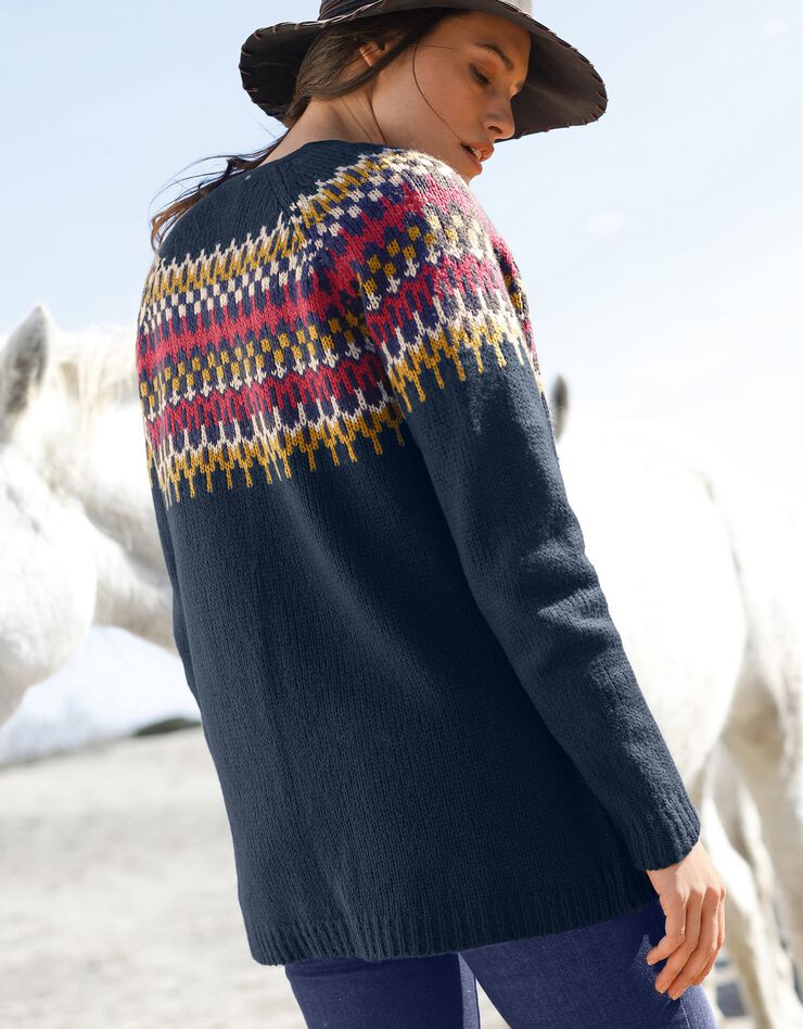 Gilet jacquard porter ouvert toucher mohair (marine) Gilet jacquard porter ouvert toucher mohair (marine)
