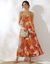 Robe longue imprimée col V fines bretelles (terracotta / melon)